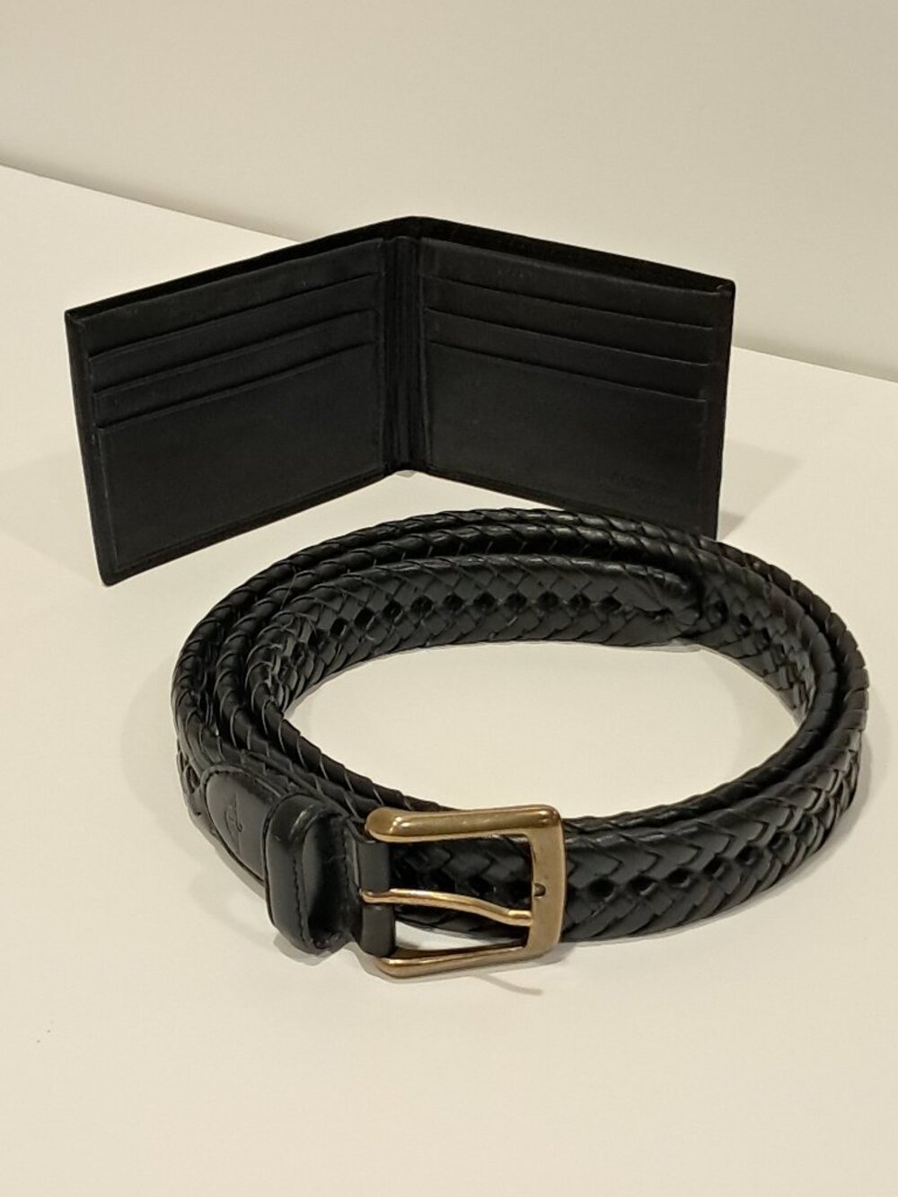 Docker's Black Woven Leather Belt 42/105 with Black Leather Wallet